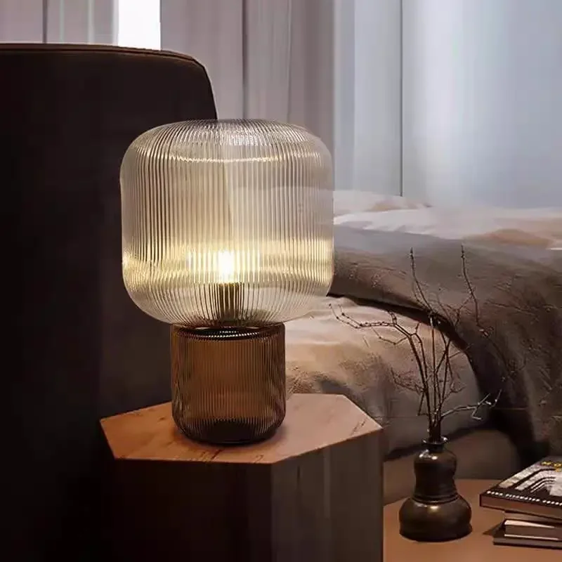 

Minimalist Table Lamp Amber Vertical Glass Lamp for Hall Study Bedroom Mushroom Lamp Hotel Bedside Ambient Desk Light