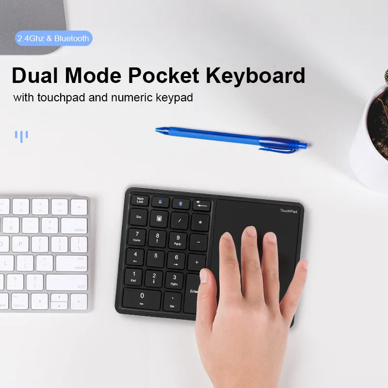 Dual Mode Pocket Numeric Keyboard Bluetooth 2.4G Touchpad Type-C Rechargeable Keypad For Financial Accounting Business Office