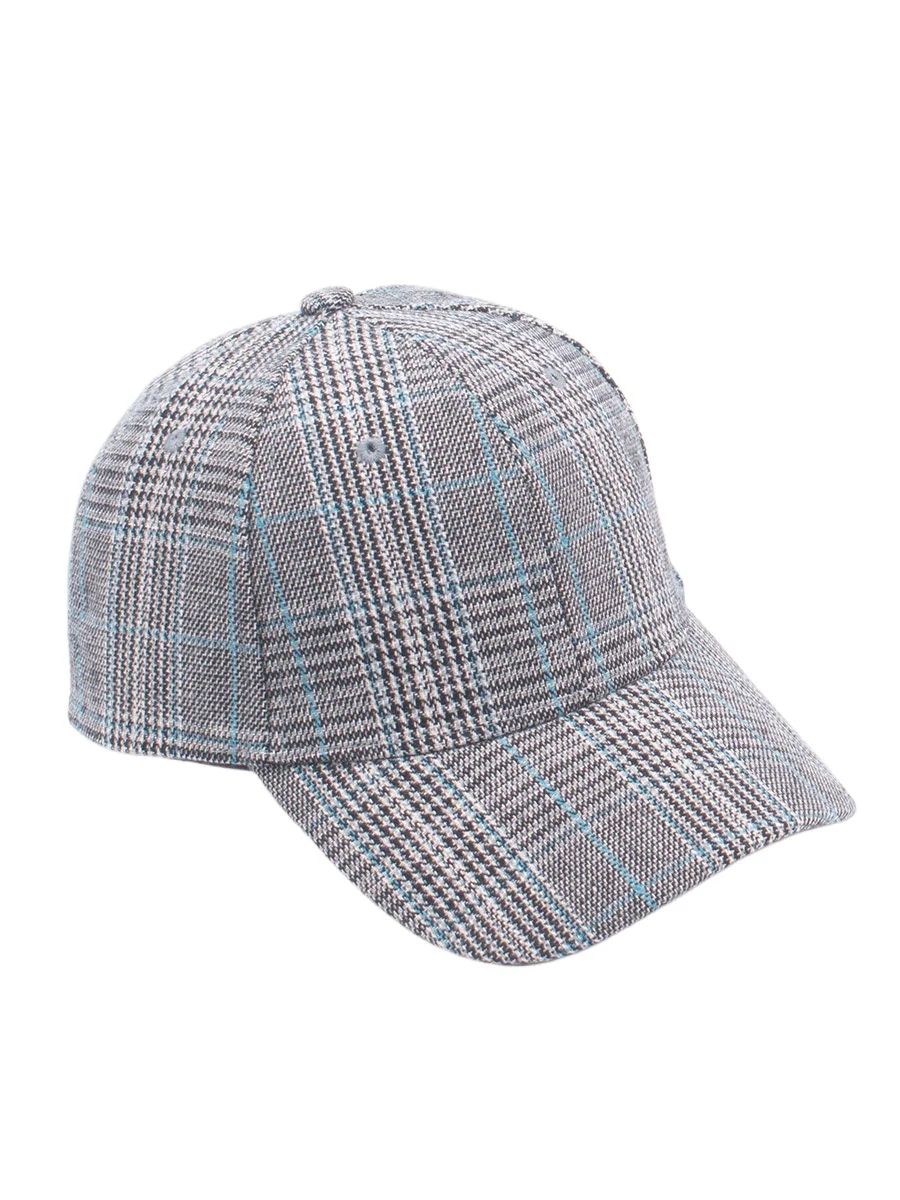 Women\'s Tweed Baseball Cap Plaid Grey Blue Ladies Caps Houndstooth Geometric Pattern Vintage Stylish