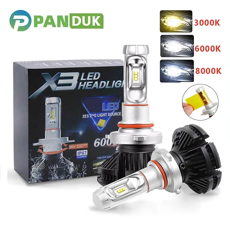 Faros LED para Auto PANDUK, H4 LED H7 H11 3000K 6000K 8000K HB3 9005 HB4 9006 ZES, Bombillas para Auto 50W 6000LM X3