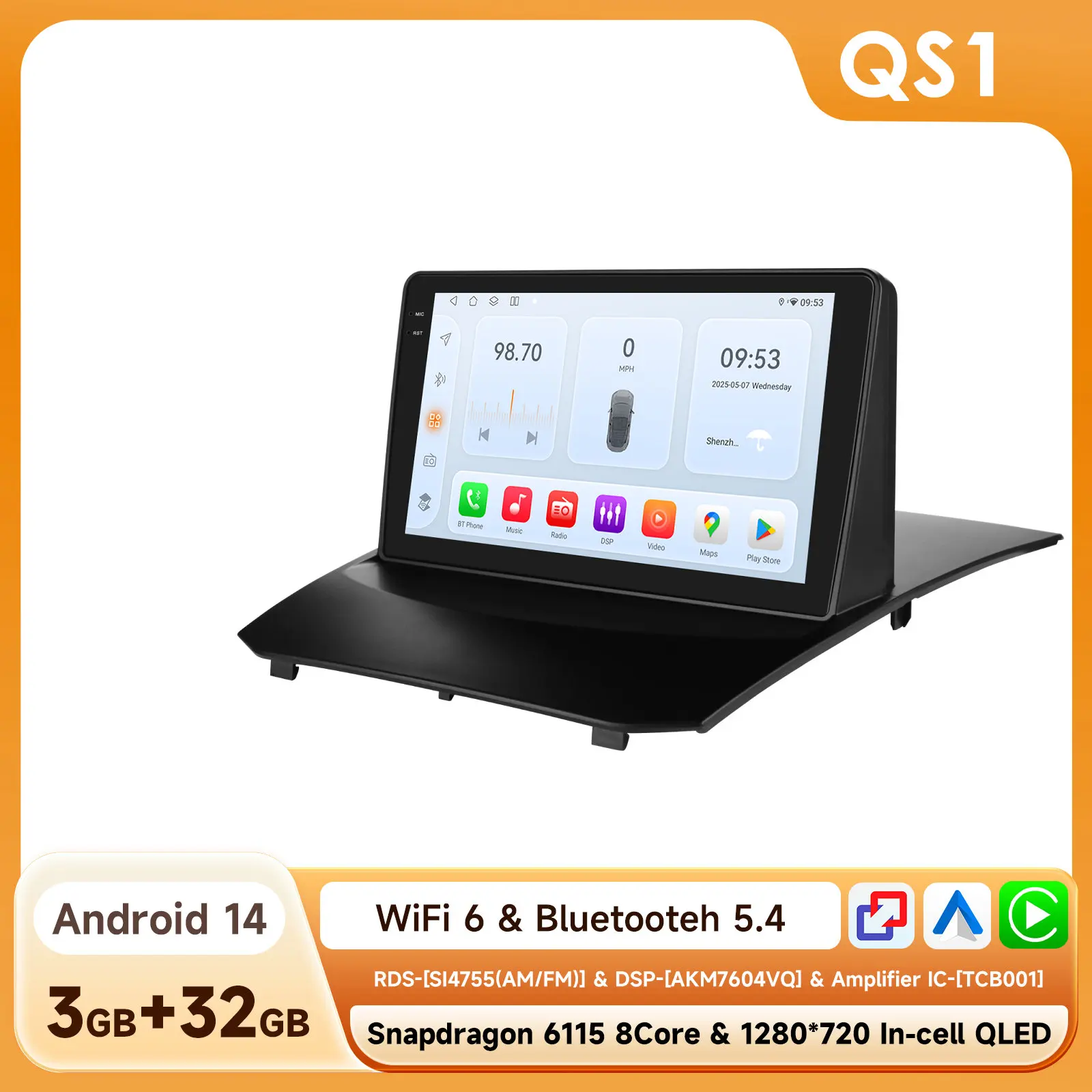 OSSURET Snelle Levering 9 Inch 2 Din Android 15 Autostereo voor Ford Fiesta 2009 - 2017 met Qualcomm Snapdragon 6115 Octa Core GPS Navigatie Bluetooth Handsfree SWC Draadloze Carplay Android Auto