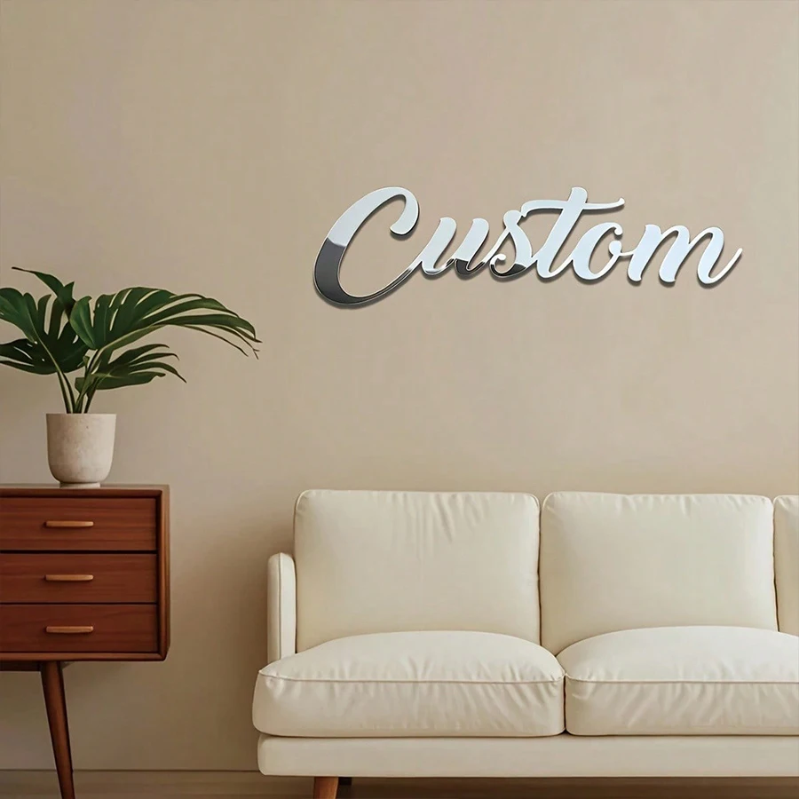 Customized Acrylic Text Logo, Personalized Mirror Reflective Design, Laser Cut Wedding and Party Decoration, Wall Mounted Text D image 3