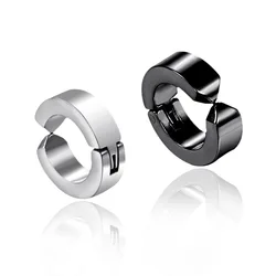 Classic Korean Punk Stainless Steel Ear Clip Earrings for Men Women Black No Pierced Fake Circle Hoop  2023 New Pop Jewelry gift