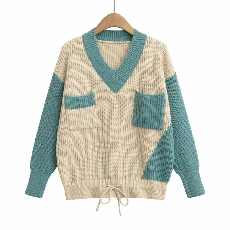 2025 moda Otoño suéter de manga larga elegante mujer cuello en V Jersey de punto suelto invierno cálido suave suéter Casual Top de punto