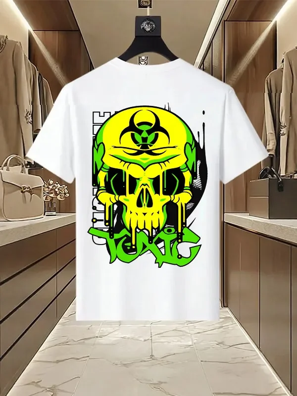 White Skull T-Shirt Pure Cotton Youth Adult Trend Brand Short Sleeve Loose Fit Round-neck Half-sleeve T-shirt