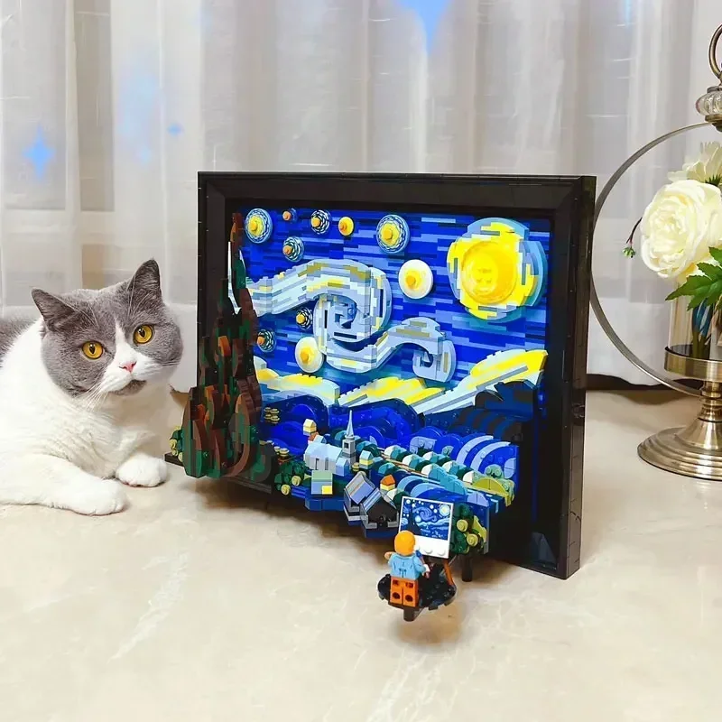 Compatible 21333 Vincent Van Gogh The Starry Night Building Blocks Art Painting Bricks Moc Ideas Home Decorae Education Toy Gift