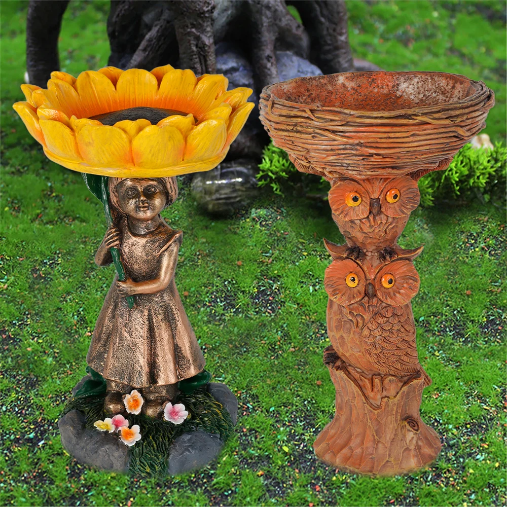 

Birdbath Yard Statue, Resin Bird Bath Brown Pedestal Bird Feeder Garden Ornament Multi-Purpose Wild Bird Baths Tray Outdoors