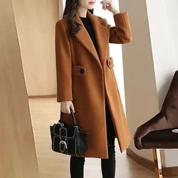 Women Coats Slim Fit Autumn Winter Fashion Streetwear Ladies Turn-down Collar Outerwear Solid Color Female Casual Long Jackets