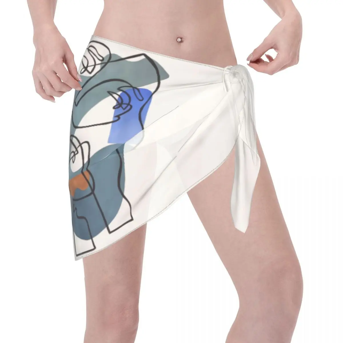 Benutzerdefinierte abstrakte Gesichtsdruck Strand Bikini Wrap durchsichtige Bikini Strandkleid kurzen Rock Chiffon Schal Vertuschungen für Frauen