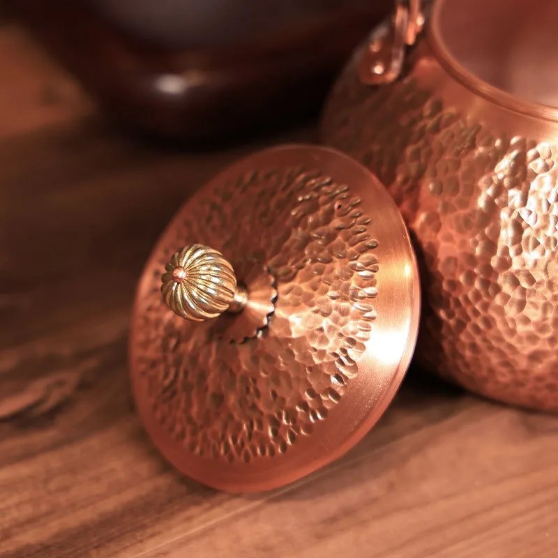 Hammered Pure Copper Teapot Engraving Wrapped Handle Large Capacity For Home Tea Brewing