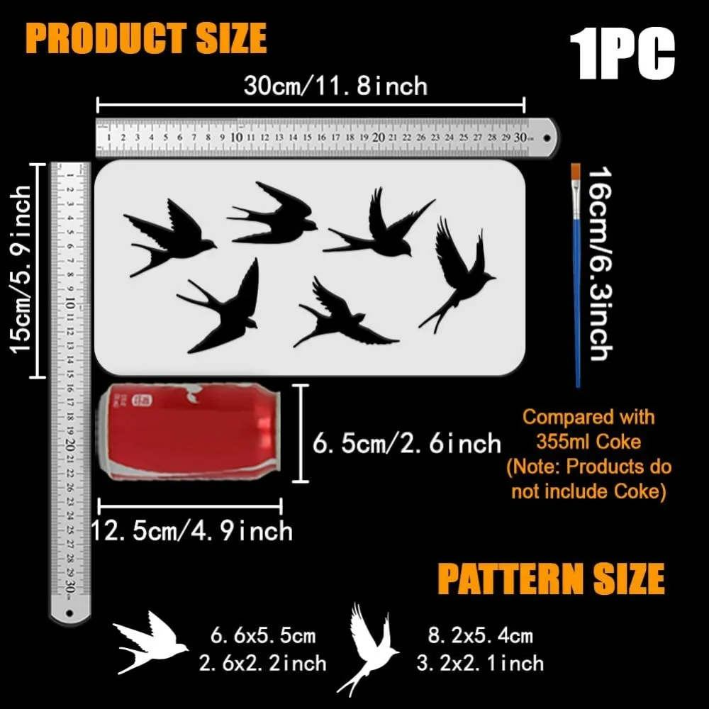 5.9x11.8inch Flying Swallows Template with Paint Brush Hollowed Bird Border Stencil Animal Theme Template for Wall Decoration