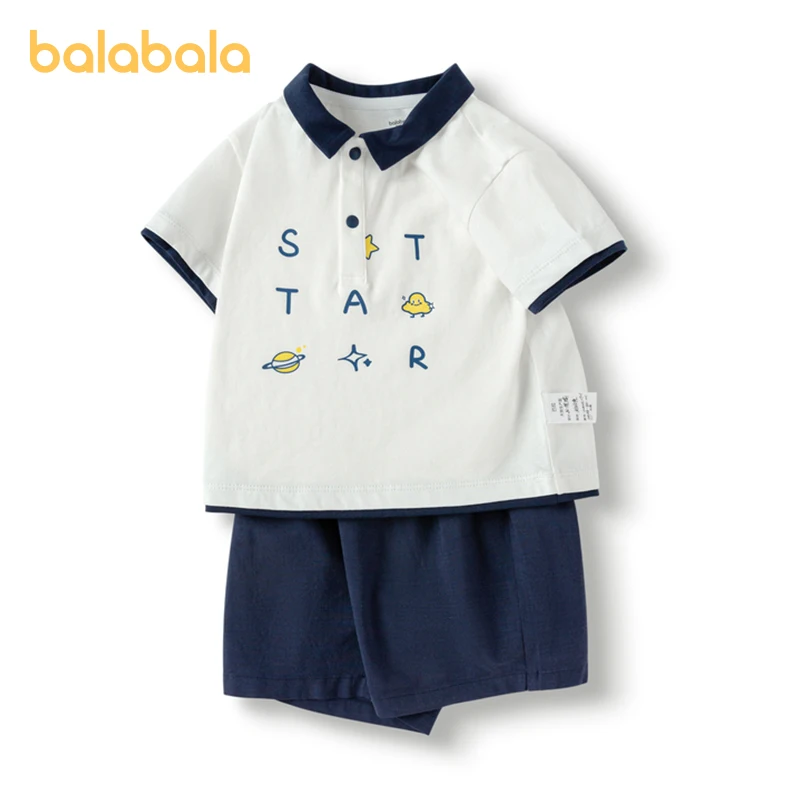 Balabala Baby Short Sleeve Set Boys Two-Piece Outfit Clothing 2024 Summer New Collection Polo Collar Casual Fashion