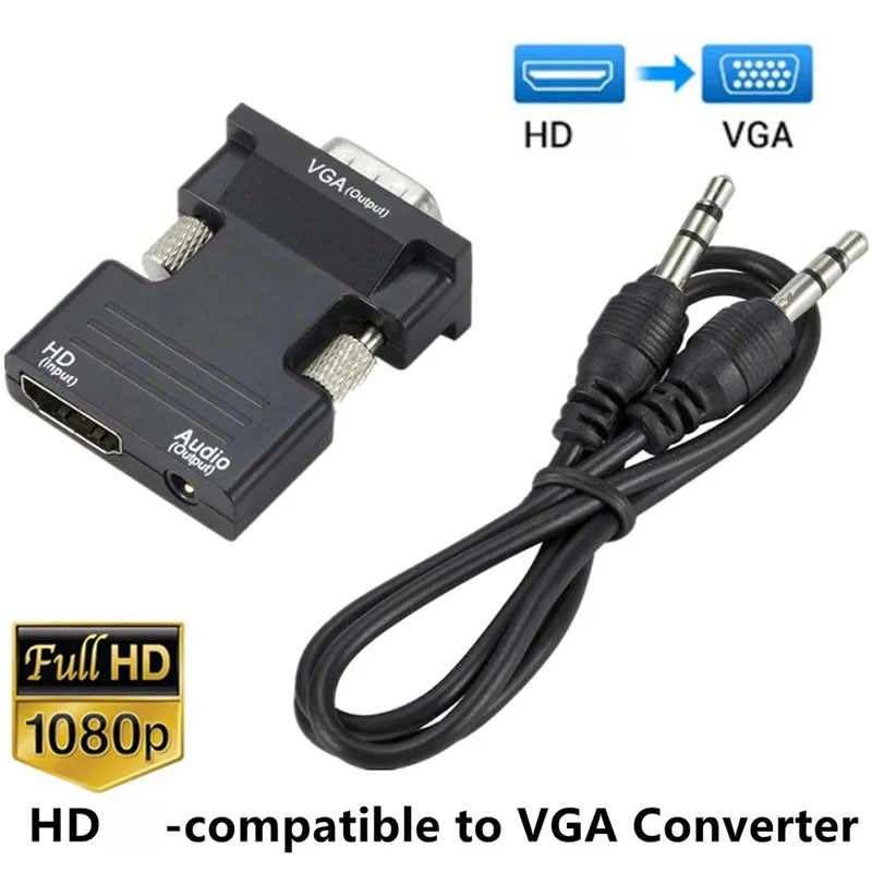 HDMI-compatible To VGA Converter With 3.5mm Audio Cable For PS4 PC Laptop TV Monitor Projector HD 1080P VGA Female to HDMI Male