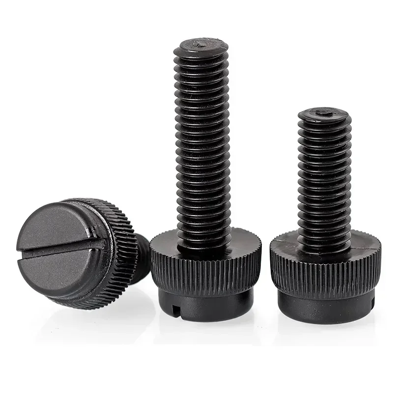 1000PCS M3*6 to 25MM ANTI RUSTED Black Nylon Knurl Hand Screw Computer Used Insulation Bolts Slotted Tighten Screw