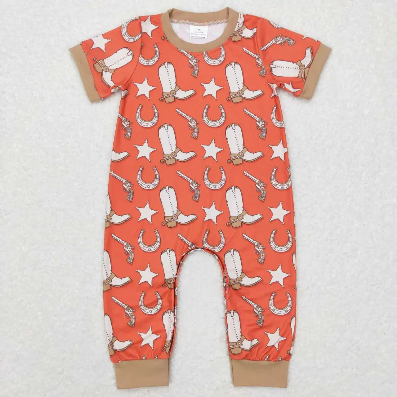 SR0569 kids clothing boots star horse nails short sleeve jumpsuit brown color romper Easter