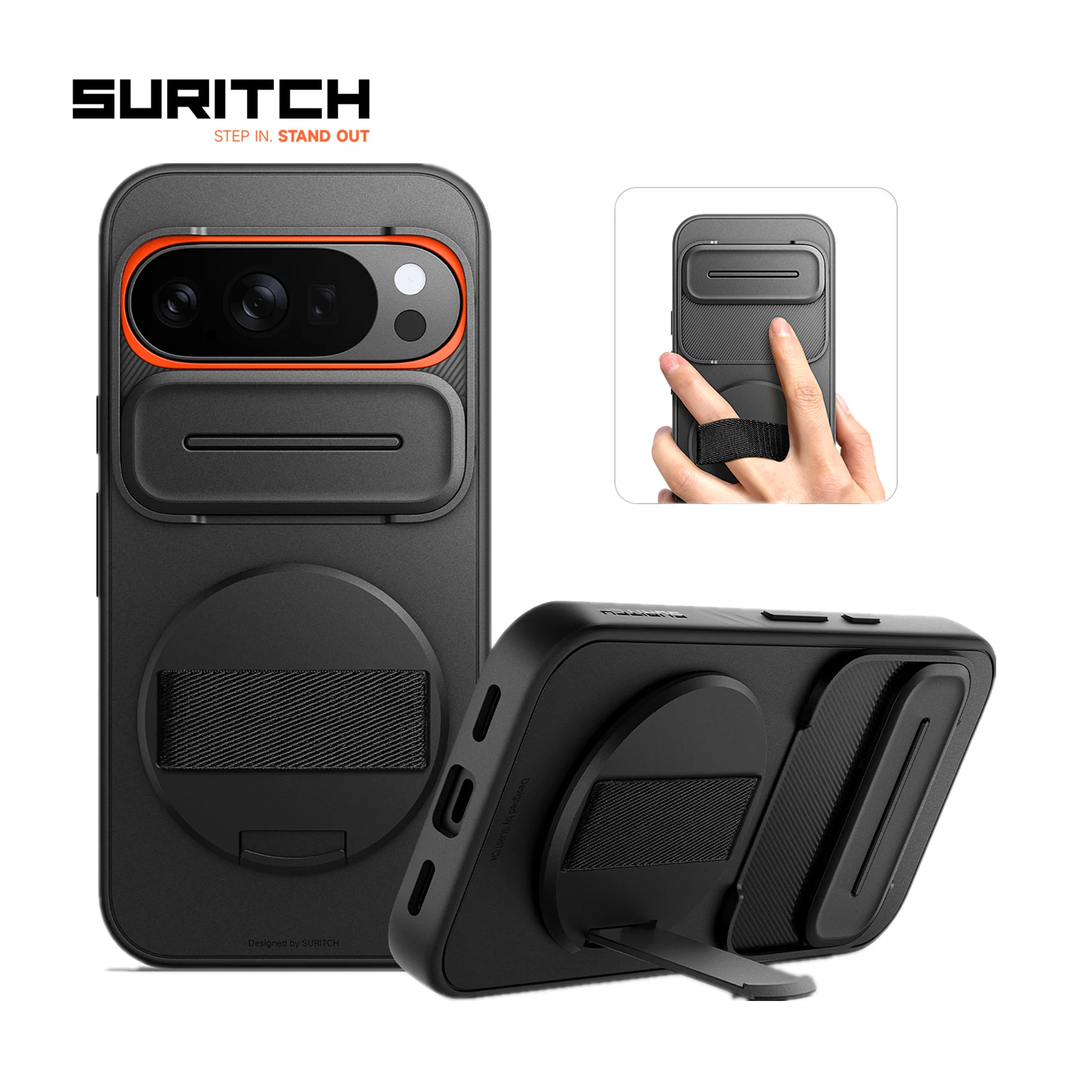 For Google Pixel10 Pro / 10 Pro XL Case with 360° Rotatable Hand Strap Phone Grip Holder Invisible Kickstand Slide Camera Cover