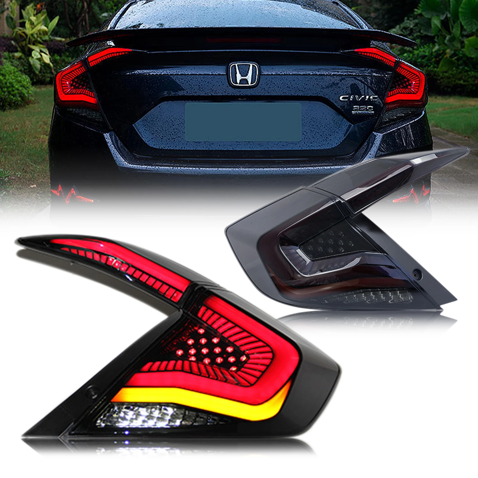 

LED Sequential Tail Lights Assembly for Honda Civic 2016-2021 Sedan Animation Sequential Turn Signal Trunk Rear Brake Lamps