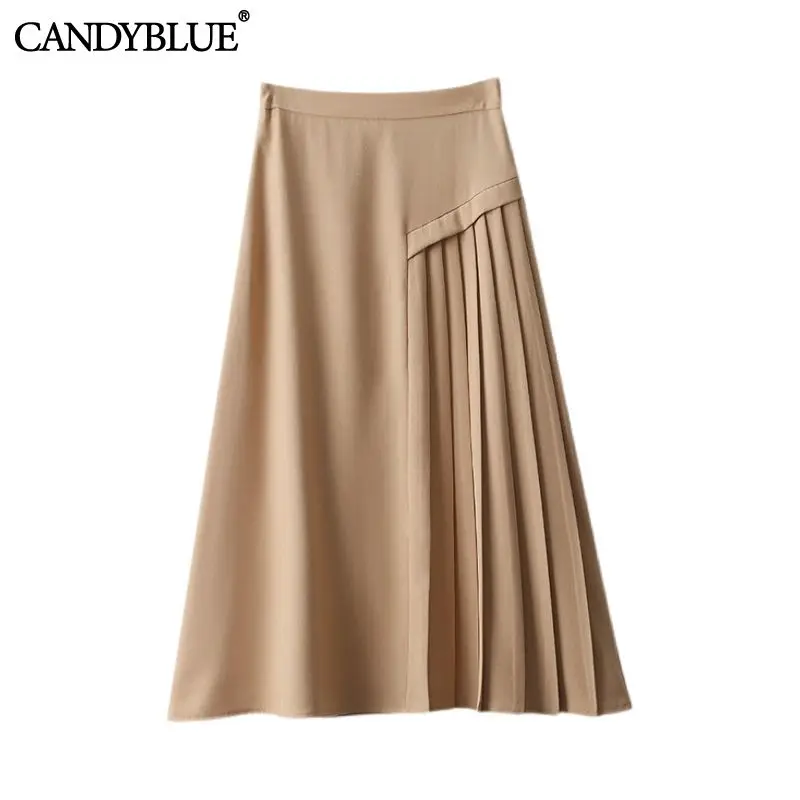 

Irregular Folds Office-Lady High Waist A-Line Women's Skirt 2022 Autumn Korean Fashion Chic Loose Mid-Calf Long Skirts For Women
