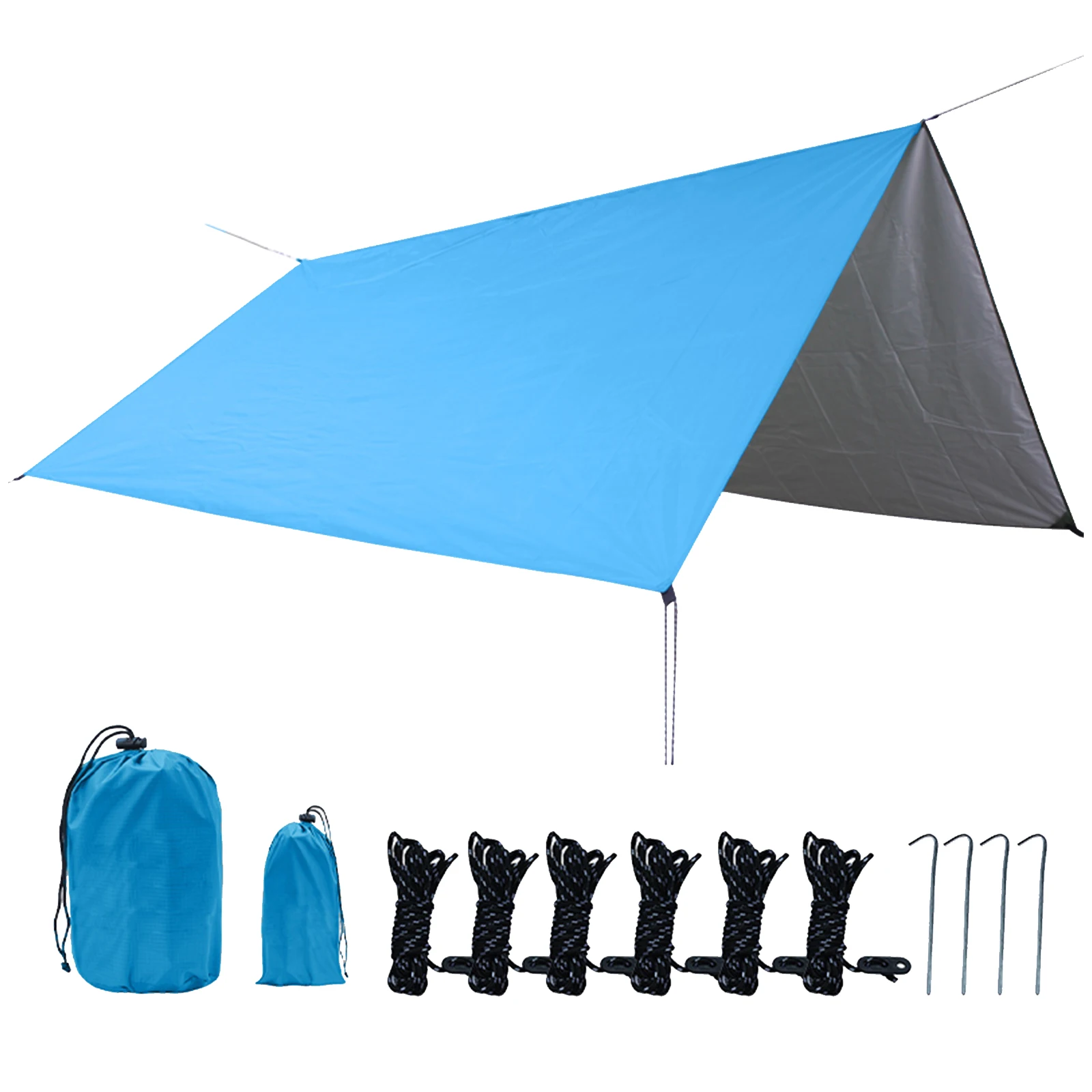 10 x 10 FT Sail Canopy Waterproof Rain Fly Sun Shade UV Resistant Heavy Duty Sand Sunshade With Pegs Rope Storage Bag for Outdoo