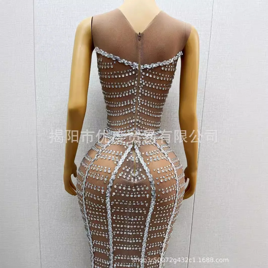 Elegante temperamento renda brilhante strass lantejoulas vestido recepção tapete vermelho noite palco desempenho vestido longo pérola robe festa