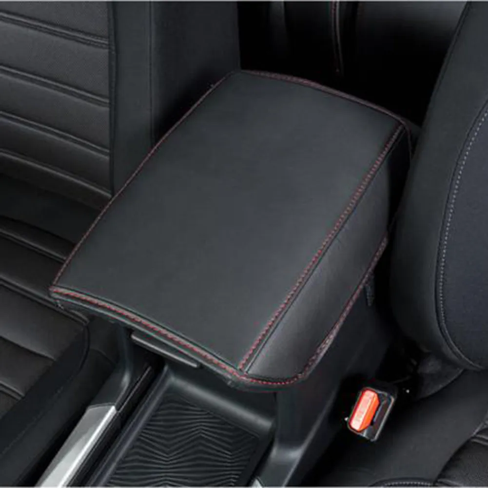 1 Pcs Armrest Box Mats Black PU Leather Red Thread Easy To Install Lightweight for liner Cushion Cover Accessories