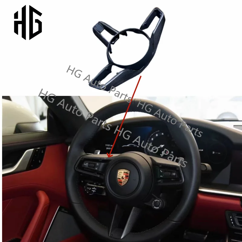 Real Carbon Fiber Steering Wheel Center Control Cover Interior Parts For Porsche Boxster Cayman 718 Car Steering Wheel Interior