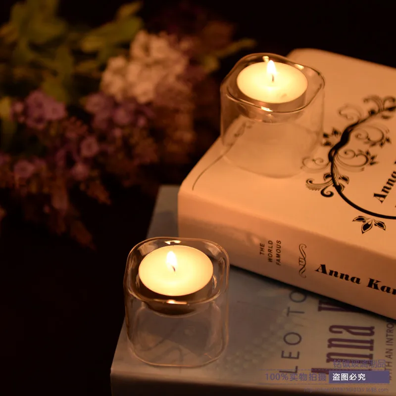 Европейский прозрачный стеклянный квадратный треугольный подсвечник свадебный реквизит романтический ужин украшение для дома