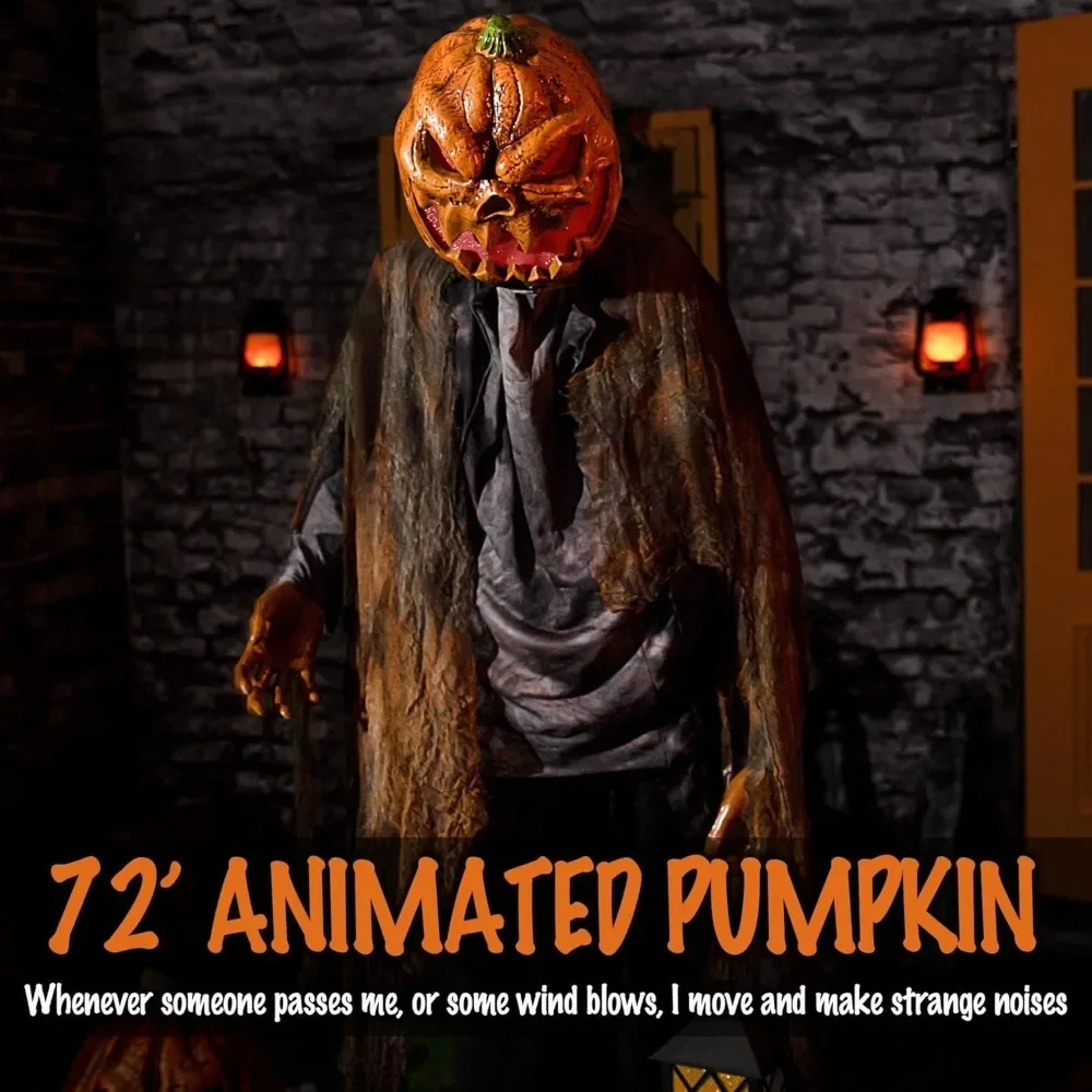 

72'' Animatronics Pumpkin Halloween Animated Decorations, Haunted House Spooky Decor Horror Prop for Indoor/Outdoor, Yard