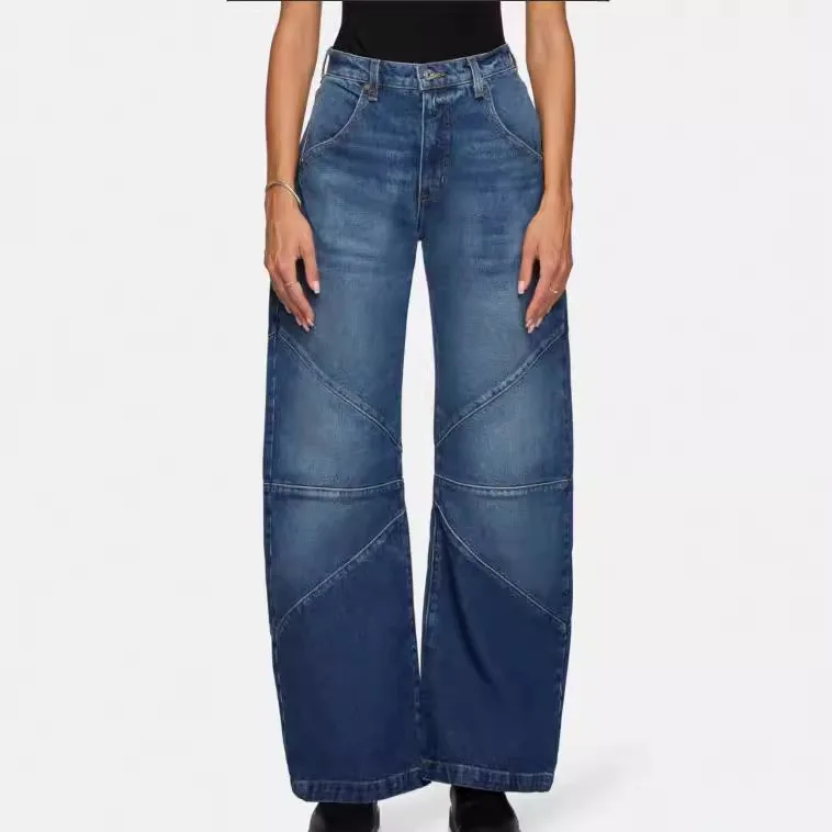 Faionable Waed Denim-Hose, gerade Beinhose, American High Street Drapey, lässige bodenlange Jeans, l Taille