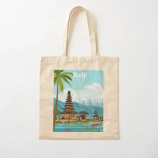

Travel To Bali Cotton Canvas Bag Tote Women Printed Shoulder Bag Casual Ladies Designer Shopper Fashion Travel Foldable Fabric