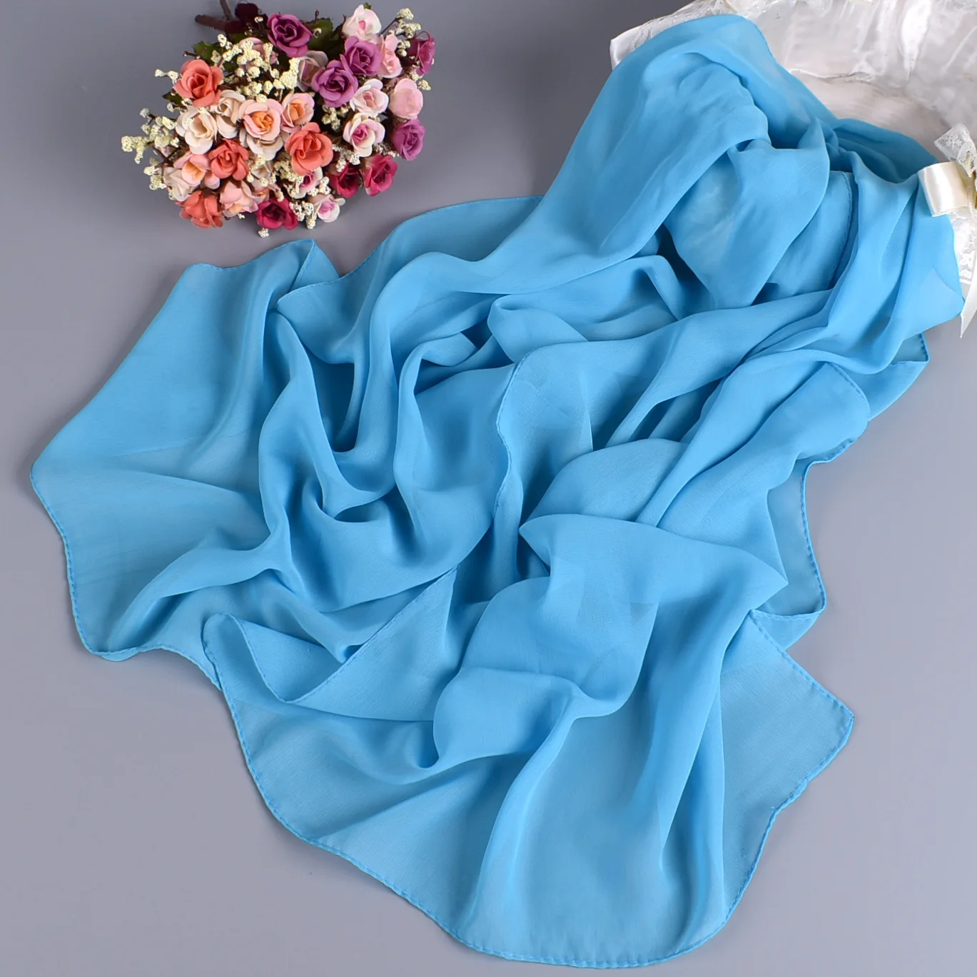 New Fashion Temperament Pure Monochrome Women\'s Long Chiffon Scarves Wholesale Yiwu Plain Pure Color Small Scarves