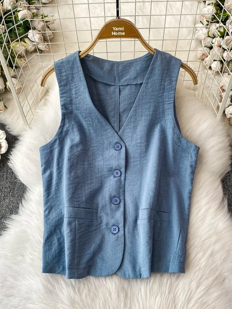 

Утягивающий жилет свободного кроя с v-образным вырезом на одной пуговице, модный дизайн, женский 20225, новый повседневный топ для поездок на работу