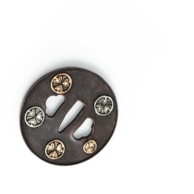 The Mountings of Japanese Swords DIY Accessories, Koshirae Tokugawa Leyasu Tsuba, Fuchi Kashira Menuki Set, Brass Material view 5