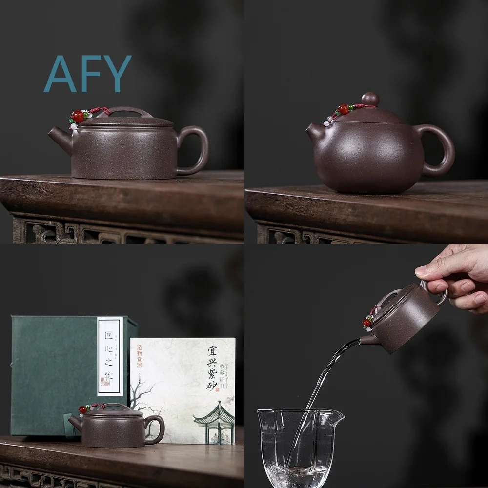 Handmade Yixing Zisha Teapot for Chinese Tea Ceremony High-Fired Purple Clay Pot Wide Mouth Han Wa Style Plain Design Home