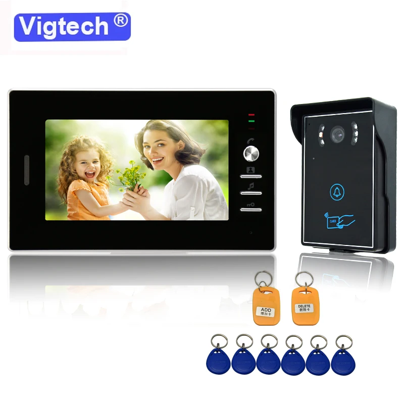 

Vigtech Home 7`` LCD Video Door Phone intercom System Kit 700TVL RFID Waterproof IR Night vision Camera free shipping