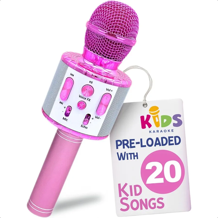 Le microphone karaoké comprend des chansons préchargés, jouet cadeau de fête d'anniversaire Bluetooth pour tous âgés de 2 3 4 5 6 ans et plus, pour filles et garçons