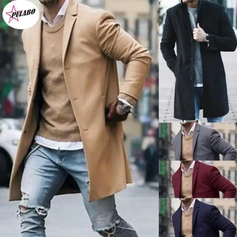 

PULABO PERITANG y2k Autumn Winter Mens Jacket Male Overcoat Casual Solid Slim Coats Long Cotton Coat Streetwear