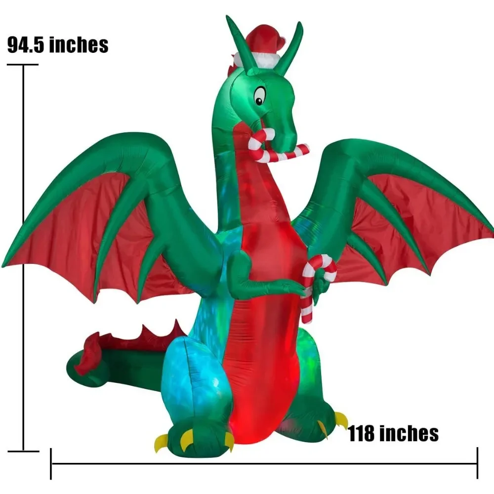 8ft Inflatable Christmas Dragon with Candy Disco LED Lighted Blow Up Decor Indoor Outdoor Holiday Art Decor Decorations