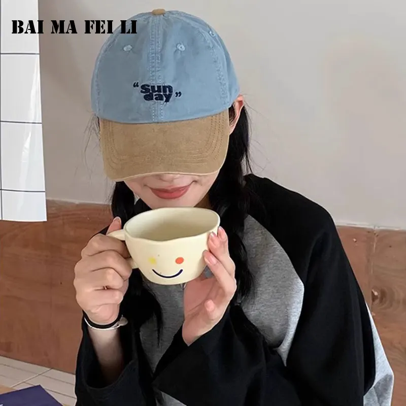 Women Vintage Color Block Baseball Cap Embroidered Letter Peaked Hat Casual Versatile Sun Hat For Daily Outdoor Shopping Wear