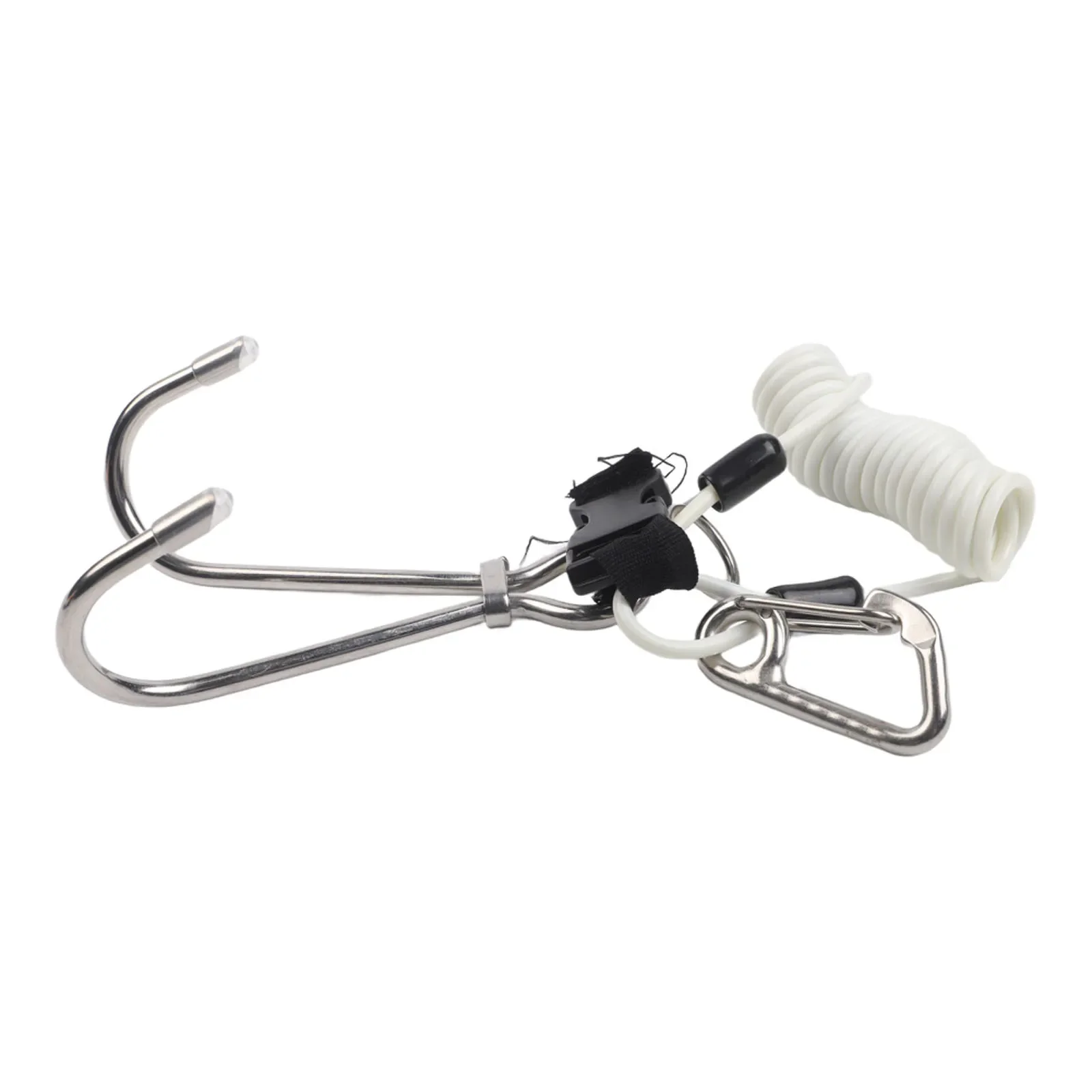 316 Stainless Steel Double Ended Reef Hook with Spring Loaded Safety Lanyard for Secure Positioning in Underwater Currents