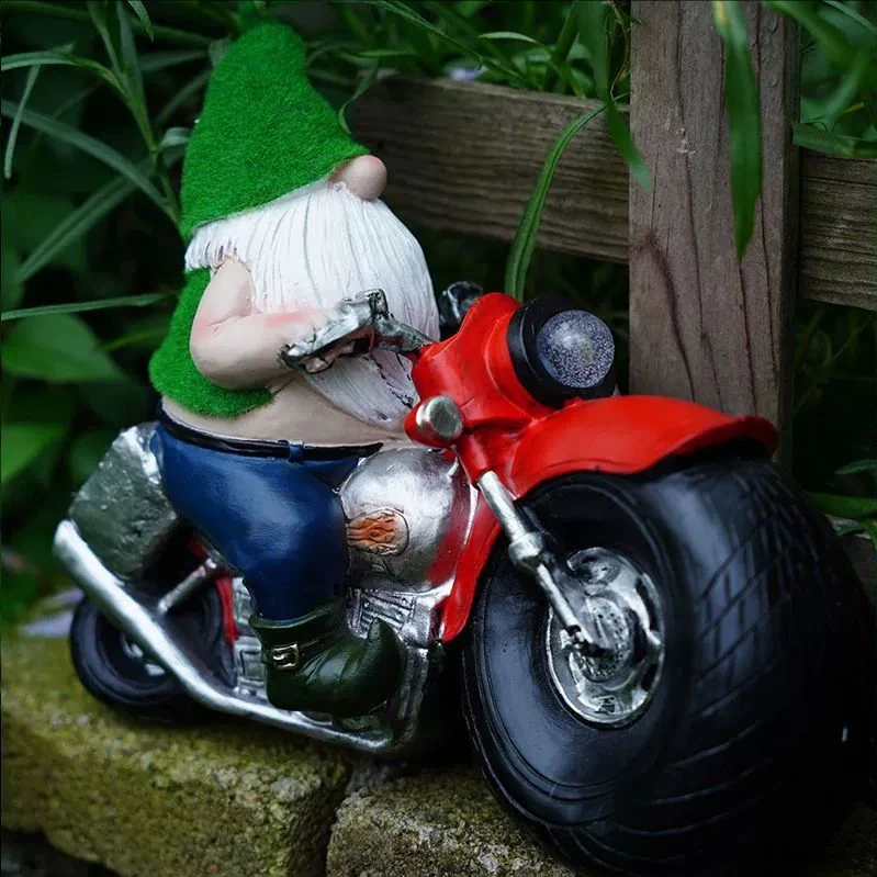 Gnome Motorcycle Statue Resin Figurine Garden Gnomes Outdoor Solar Lights Patio Yard Lawn Porch Garden Courtyard Decoration
