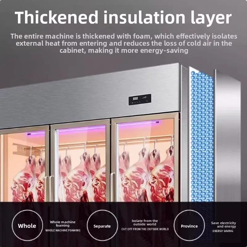 commercial vertical pig, beef and mutton frozen and refrigerated display cabinet hook chilled meat fresh-keeping cabinet