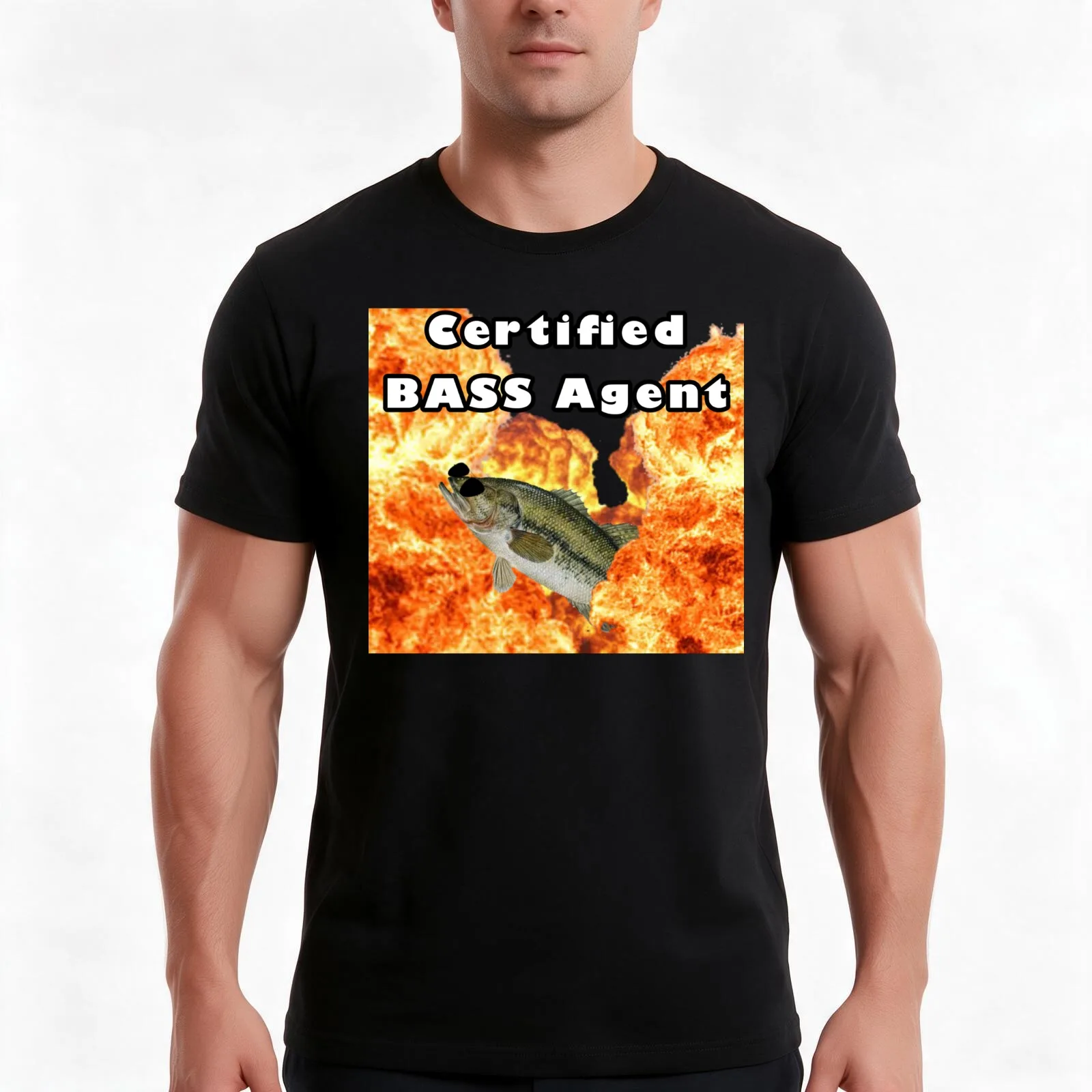 Certified BASS Agent T-Shirt, Summer Casual Cotton Tee, Oversized Streetwear Tops, Vintage Graphic Print, Loose Fit Short Sleeve