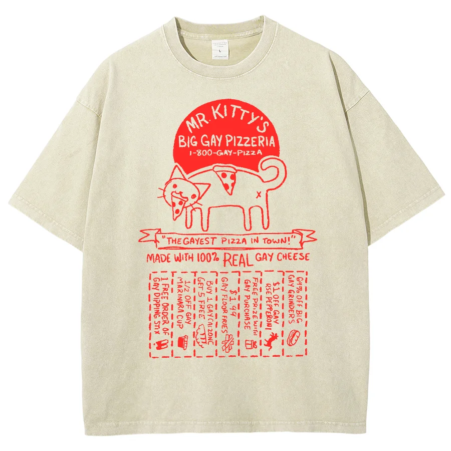 

Red Cutout Cat Line Print Women's T-Shirt Washed Denim Loose Oversized Short Sleeve Summer 2024 Fashion Simple Style Top Tee