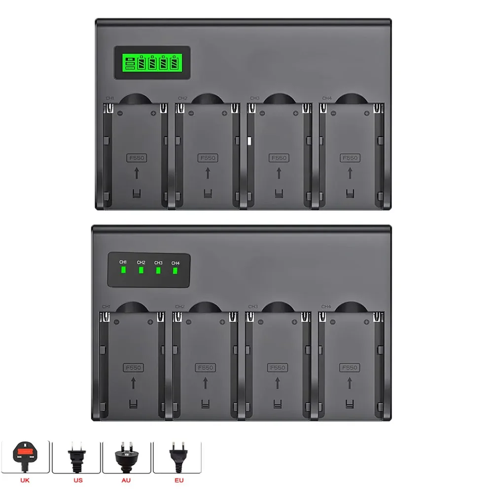 NP F960 NP-F970 4-Channel Digital Camera Battery Charger  LCD/LED Display for Sony NP-F550 F750 F950 NP-FM50 FM500H QM71