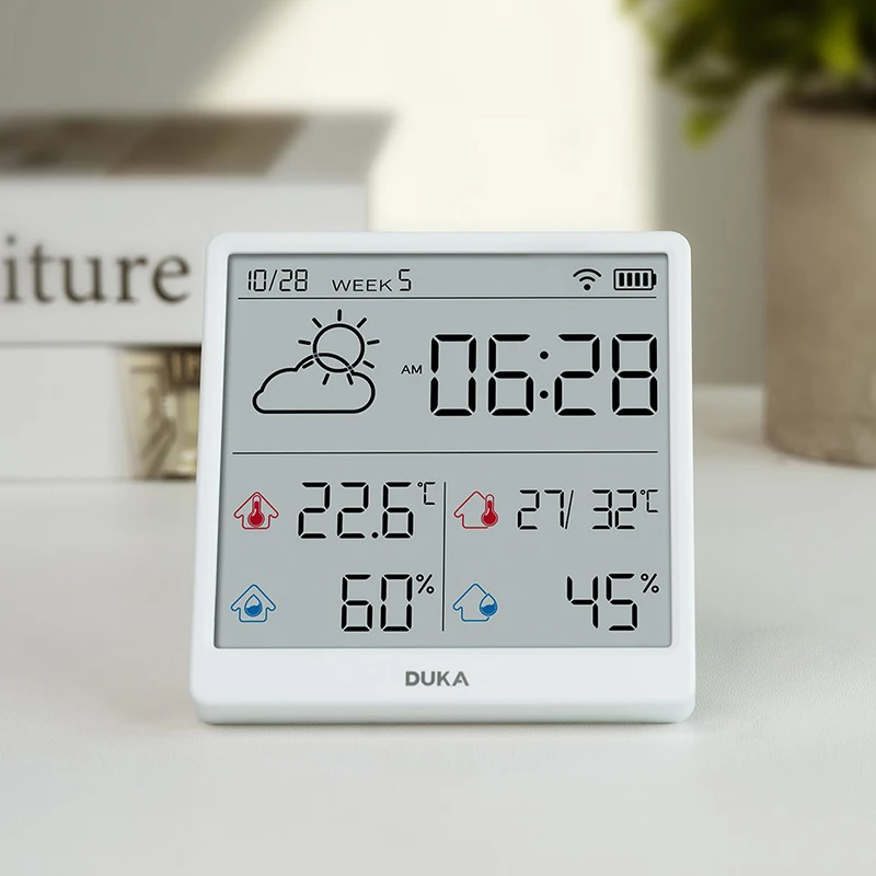 DUKA Smart Home WIFI Temperature And Humidity Weather Sensor Indoor Clock Hygrometer Thermometer With LCD Digital Display