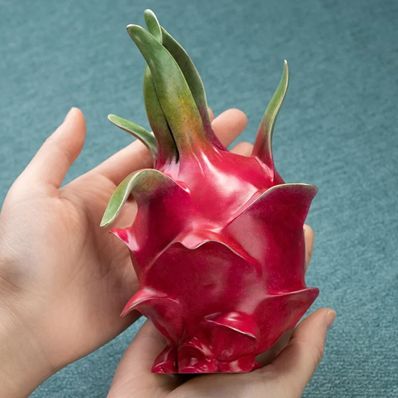 Unique 100% Pure handmade 3D bronze carving ART Auspicious GOOD LUCK pitaya Fruits Mascot  statue HOME BAR STORE decorative art