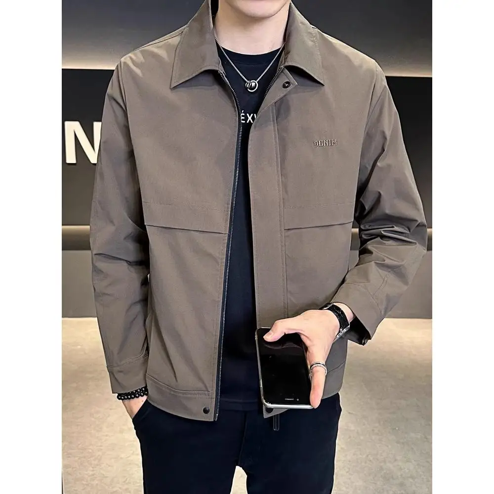 

Slim Fit Men's Collared Jaet Autumn Faion Adstrative Sle Light Maturi Trendy Button Decorated Long Sve Polyest...