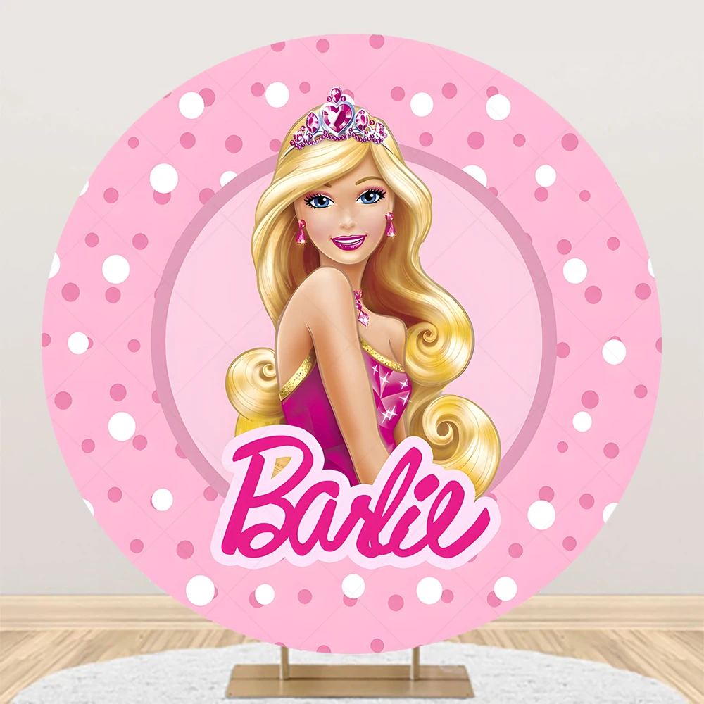 

Round Barbie Princess Backdrop Custom Elastic Cloth Kid Girl Birthday Party Photography Background Banner Baby Shower Decor Prop