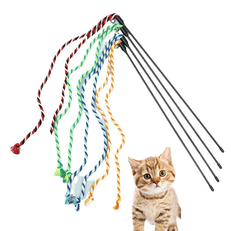 Simulation Feather Interactive Cat Toy Satin Ribbon Bell Cat Stick Toys Kitten Playing Teaser Wand Toy Pet Supplies Accessories